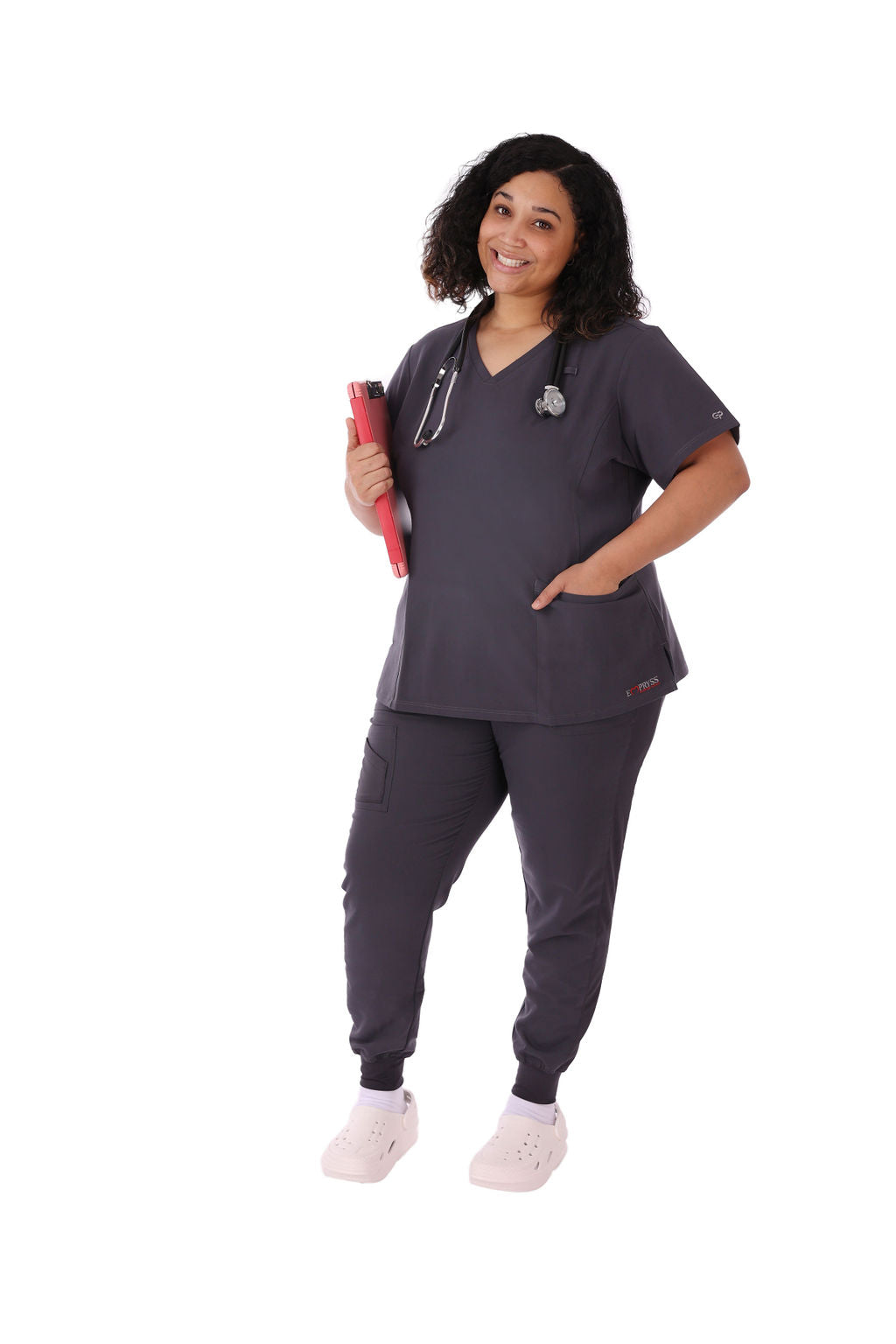 Women's Pewter V-Neck Tummy Control Scrubs Set – Empryss ScrubWear