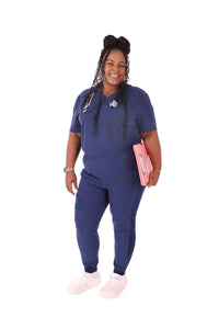 Women's Navy Blue V-Neck Tummy Control Scrubs