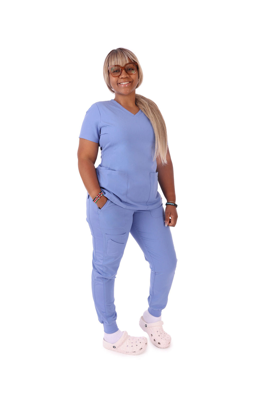 Women's Ceil Blue V-Neck Tummy Control Scrubs