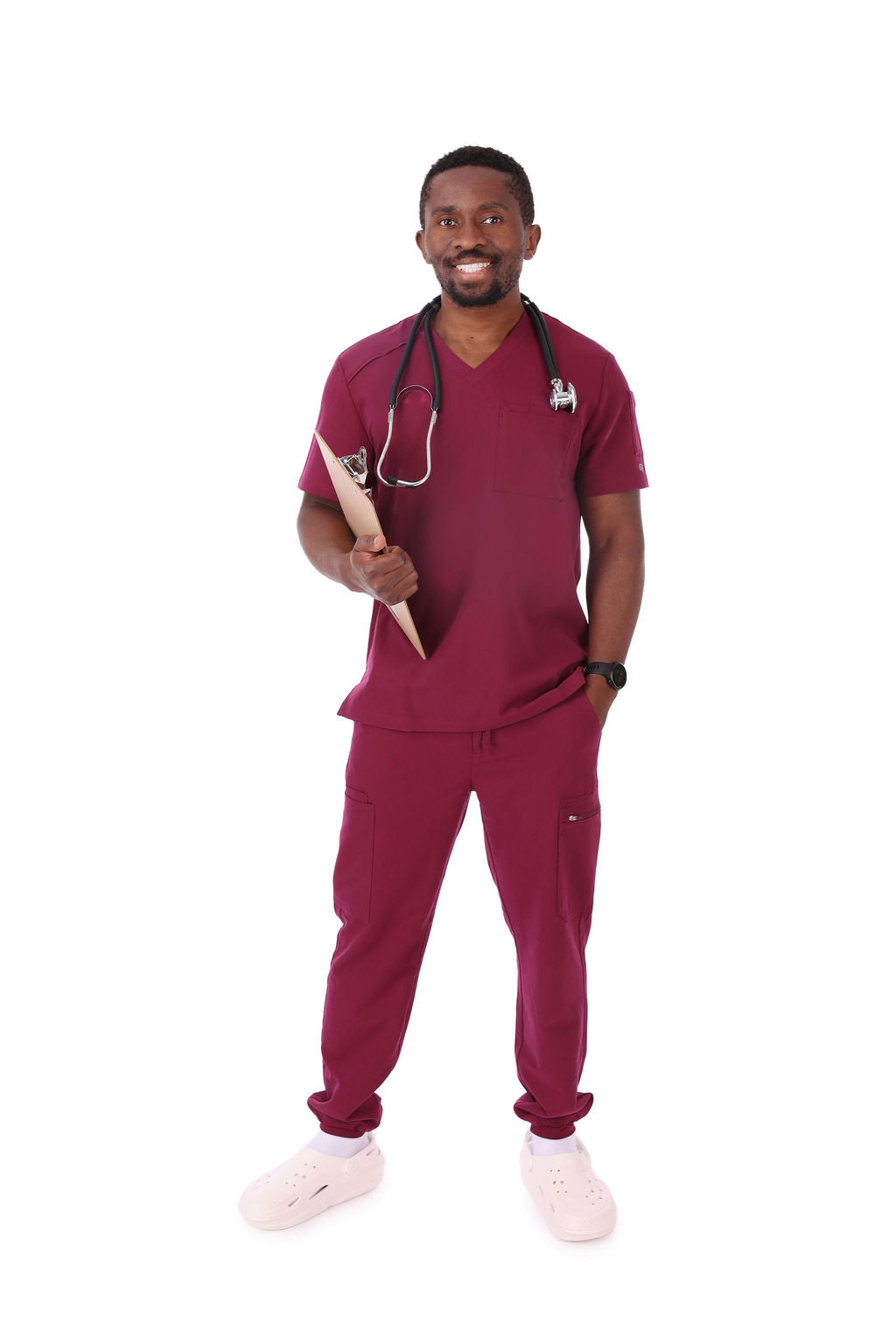 Men’s Wine V-Neck Classic Fit & Zipper Joggers