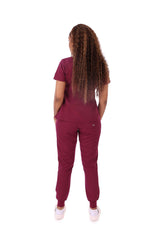 Women's Wine V-Neck Tummy Control Scrubs