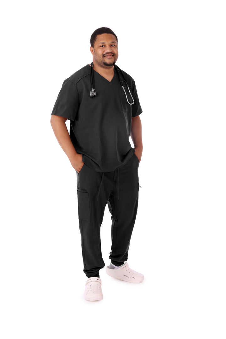 Men’s Black V-Neck Scrub Shirt