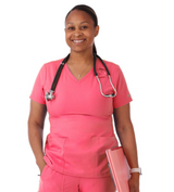 Women's Pink V-Neck Tummy Control Scrubs