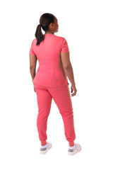 Women's Pink V-Neck Tummy Control Scrubs